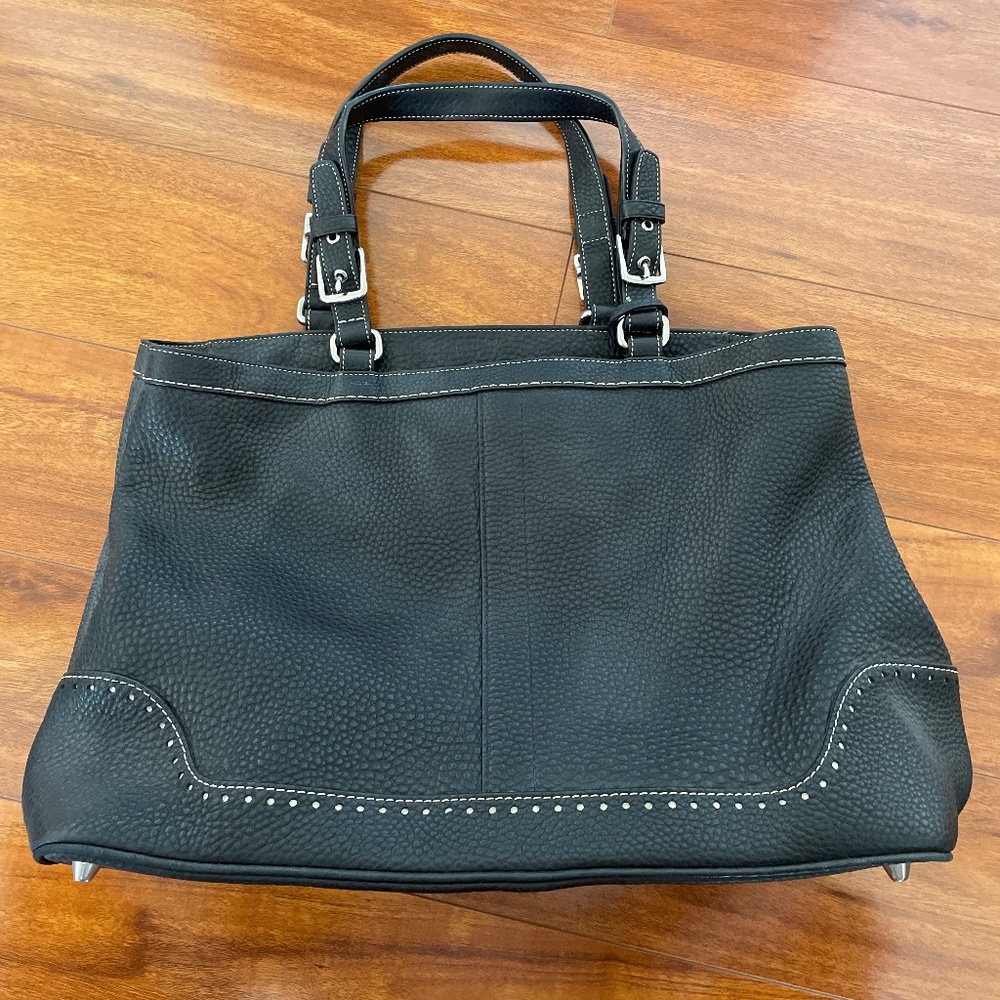 Coach black leather tote bag